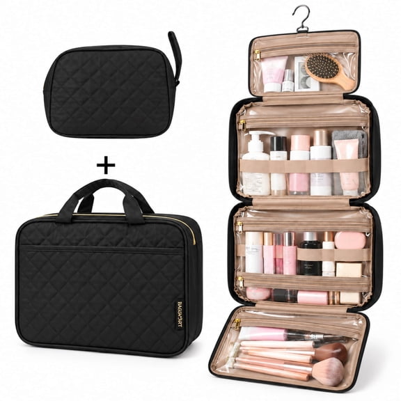 Large Travel Toiletry Bag with Mini Pouch, Hanging Water-Resistant Full-Size Makeup Bag for Women & Men,Black
