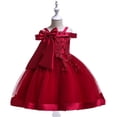 thumbnail image 4 of Girls Spaghetti Strap Dress, Thin Strap Flower Girl Dress with Floral Print, Elegant Tulle Party Gown for Wedding, Birthday and Special Occasions, Age 3-12 Years Wine 130, 4 of 4