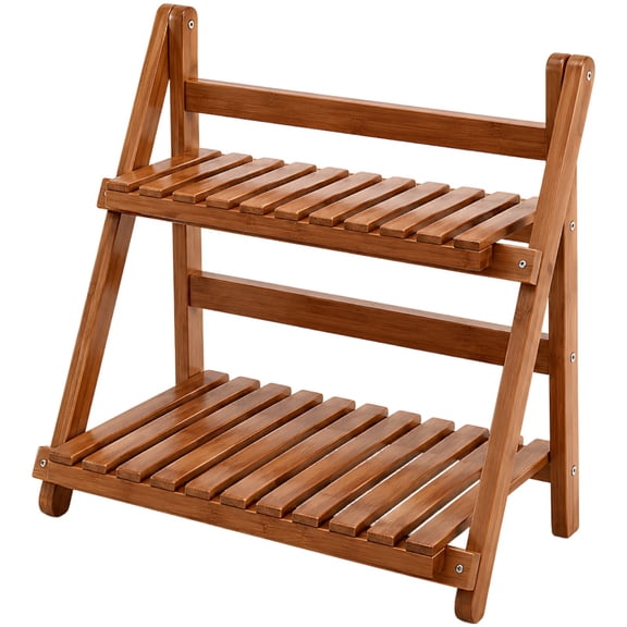 2-Tier Wood Shelf Countertop, Coffee Station Organizer and Wood Countertop Shelf with Folding Design, Kitchen Condiment Storage Rack for Office Desk Tea Bar, Brown, 11.8 x 7.5 x 13.8 in
