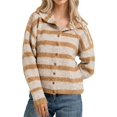 thumbnail image 3 of Women Waist Cinched Long Sleeve Stripe Knitted Cardigan Khaki S, 3 of 10