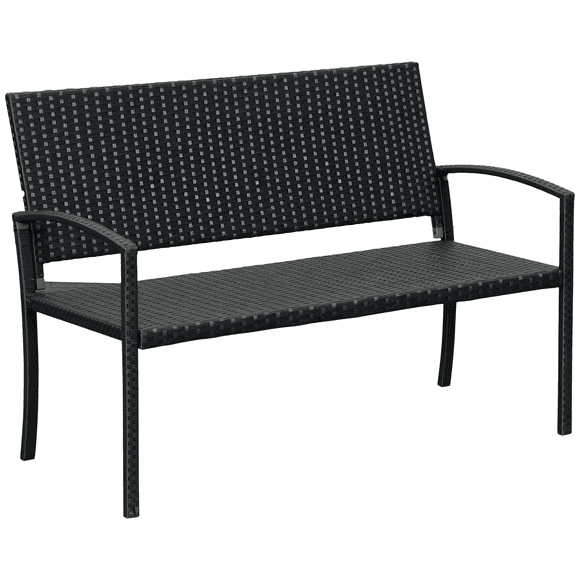 Black Rattan Loveseat Bench – Handwoven Patio Furniture for Balcony, Deck & Backyard – 48” Outdoor Seating with Steel Frame