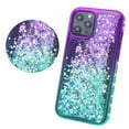 thumbnail image 3 of Compatible for Apple iPhone 12 Pro Max Case, with Tempered Glass Screen Protector SOGA Diamond Liquid Quicksand Cover Cute Girl Women Phone Case - Teal/Purple, 3 of 5