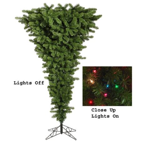 7.5' Pre-Lit Green Upside Down Artificial Christmas Tree - Multi Dura Lights