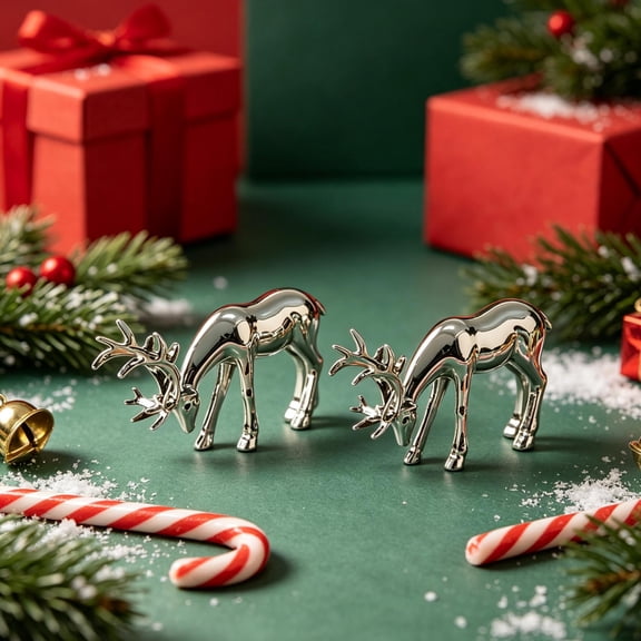 2PC Reindeer Christmas Decor Renos De Navidad Decorativos, Christmas Figurines Small Deer Decor, Metal Christmas Decorations for Desktop Bookshelf