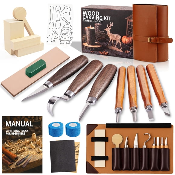 Kit Deluxe de Tallado en Madera Bluvizo con Estuche de Cuero
