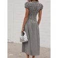 thumbnail image 5 of Black Gingham Smocked Round Neck Short Sleeve Midi Dress For Casual Street Wear, 5 of 6