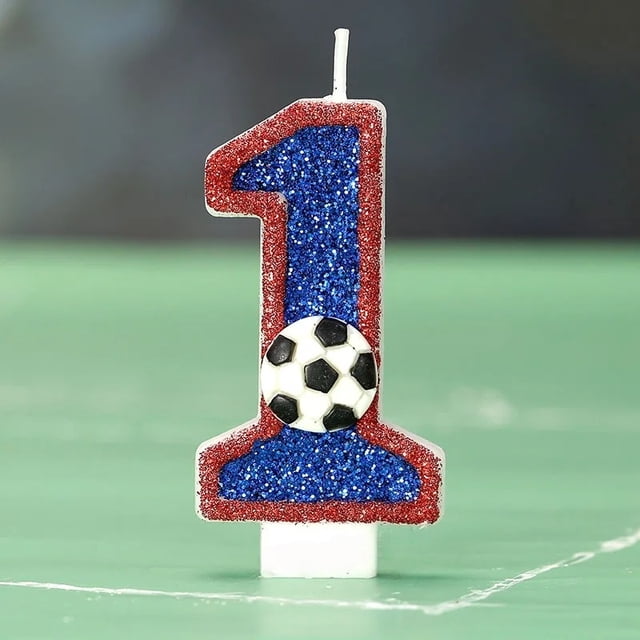 Blue Number Candles Red Edge Football Design Creative Digital Birthday Cake Decoration