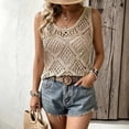 thumbnail image 4 of WDDDD Women's Crochet Tank Top Scoop Neck Sleeveless Hollow Out Boho Summer Khaki M, 4 of 5