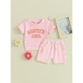 thumbnail image 2 of Coduop Toddler Baby Girl Outfits Summer Daddys Girl Short Sleeve T-Shirt Tops Elastic Shorts Sets, 2 of 7