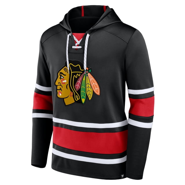 Chicago Blackhawks Chandail à Capuche à Lacets Profond pour Hommes - Noir