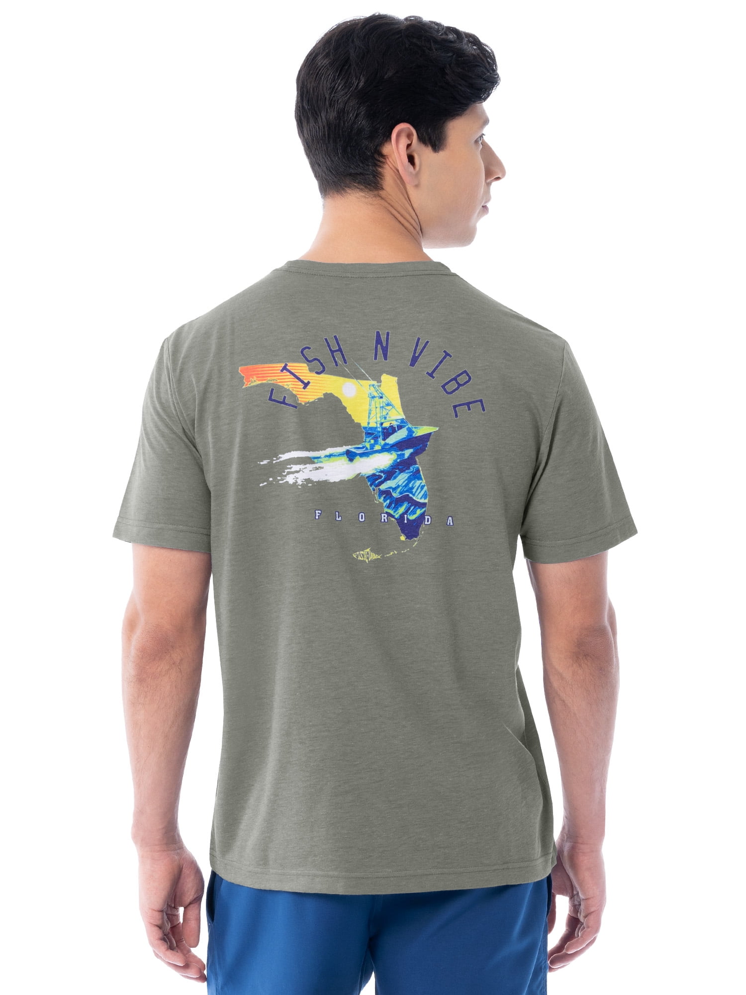 Fish N Vibe Men's Short Sleeve Fishing Performance Outdoor Graphic T-Shirt, Monument, L