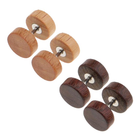 2 Pairs Wood Barbell Stud Earring Illusion 16g Stainless Steel Pin Stud - (1.2x6x6mm), 16g