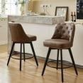thumbnail image 6 of BENESKY Swivel Bar Stools Set of 2, Modern Counter Height Bar Stools with Back and Wood Legs, 26" H Seat Height Upholstered Barstools Bar Chair for Kitchen Island Home Bar, Leather Brown, 6 of 8