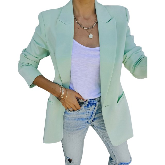 Women Casual Shacket Lapel Blazer Jacket Work Open Front Blazer Jacket Solid Color Business Suit with Pockets