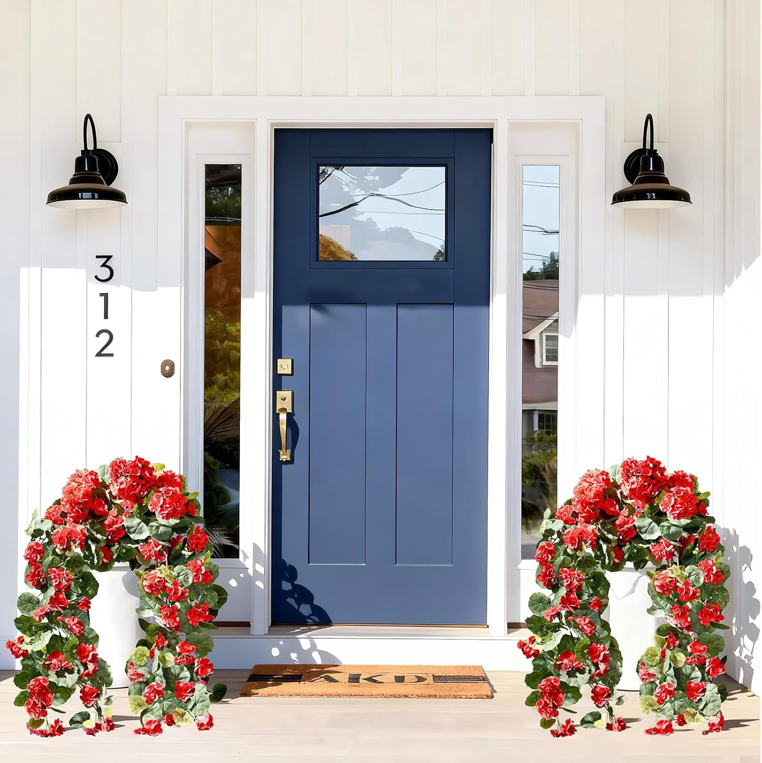 Waipfaru Artificial Hanging Flowers for Outdoors, 4Pcs UV Resistant Faux Silk Geranium Fake Flowers for Garden Porch Window Home Decor(Red)