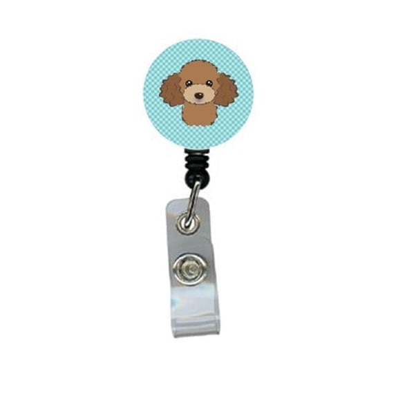 Carolines Treasures BB1194BR Checkerboard Blue Chocolate Brown Poodle Retractable Badge Reel