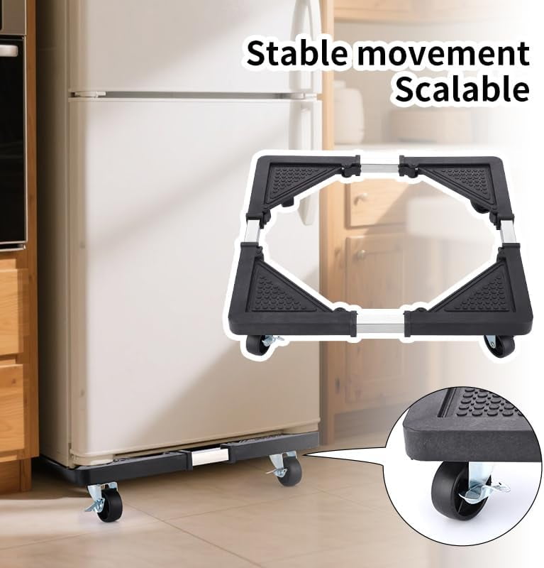 Mini Fridge Stand with 4 Locking Wheels 16.9"-25.6" Adjustable Dolly Base for Furniture Portable Refrigerator Stand（Black）