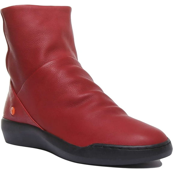 Softinos Bler550 Women's Soft Leather Casual Ankle Boot With Side Zip In Red Size 5.5-6