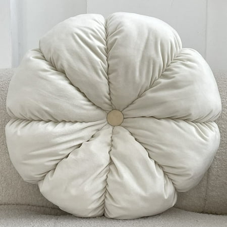 

XmhyTop-A Round Cushions Pillows Solid Color Velvet Chair Sofa Pumpkin Throw Pillow Pleated Round Pillow for Home Bed Car Decor Floor Pillow Cushion(White Diameter 15 )