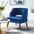 thumbnail image 2 of Contemporary Modern Urban Designer Living Room Lounge Club Lobby Accent Side Chair Armchair, Velvet Fabric, Navy Blue, 2 of 7