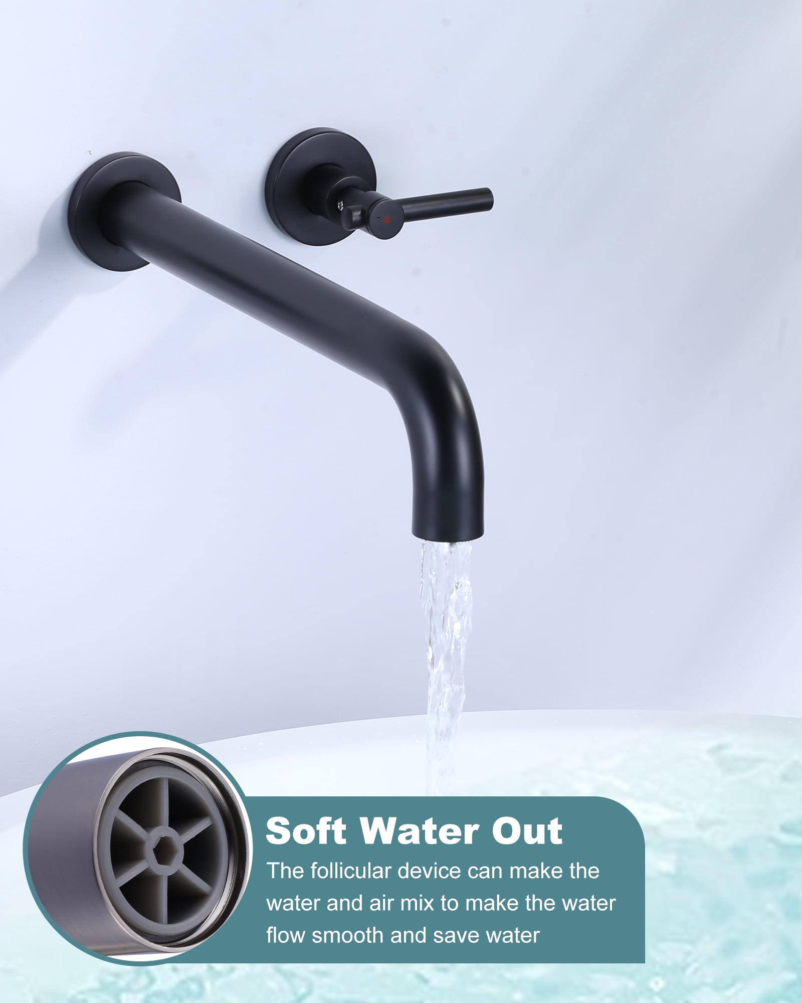Wowow Wall Mount Tub Filler Faucets,High Flow Wall Mounted Bathtub Faucet with Two Handles and 12" Long Spout, Matte Black