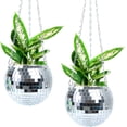 thumbnail image 1 of macetas colgantes con forma de bola de discoteca, con gancho y soporte de madera., 1 of 5