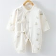thumbnail image 2 of KyCheLot Newborn Baby Romper Soft Cotton Side Tie Long Sleeve Jumpsuits Unisex Homewear Clothes 0-9 Months, 2 of 3