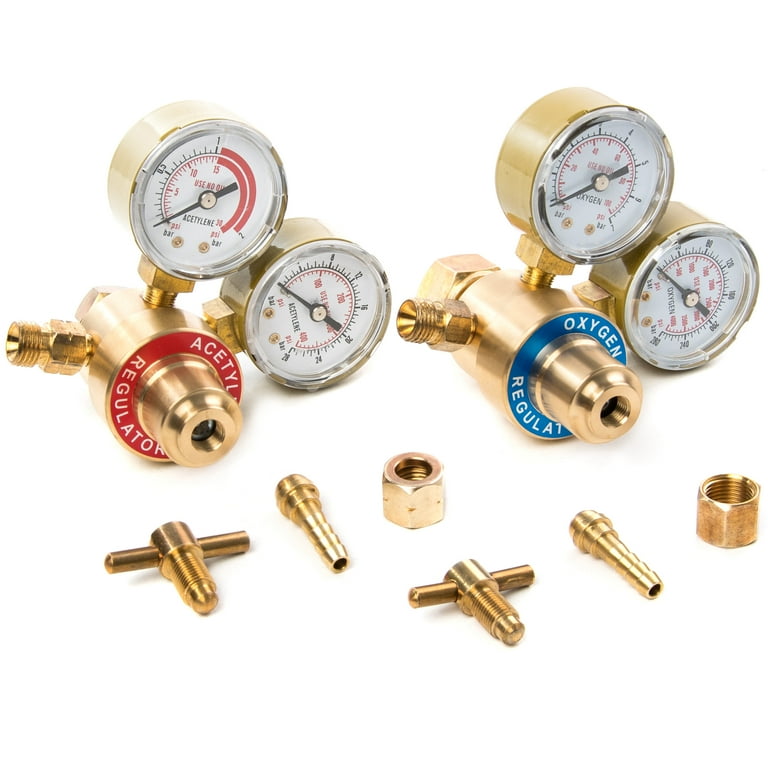 Biltek Dual Gauge Oxygen & Acetylene Solid Brass Regulator for Welding Victor Gas Torch Cutting - CGA540 and CGA200 Rear Mount Fitting Biltek Dual Gauge Oxygen & Acetylene Solid Brass Regulator for Welding Victor Gas Torch Cutting - CGA540 and CGA200 Rear Mount Fitting