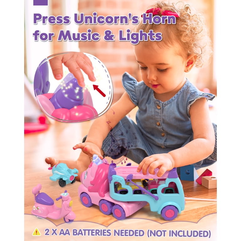 Lehoo Castle Unicorn Toy Truck Car Carrier Set with Lights photo 3