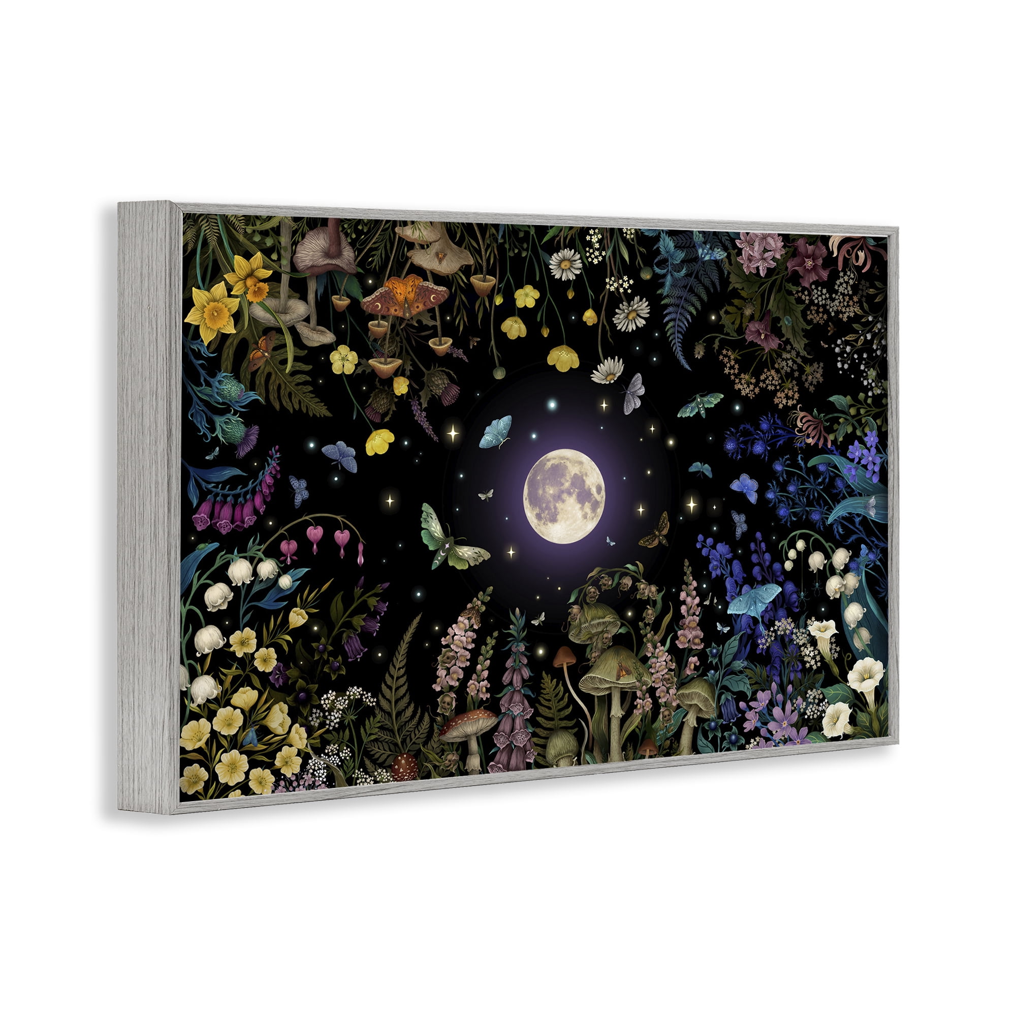Stupell Industries Night Garden with Moth Gray Framed Giclee Art, design by Episodic Drawings