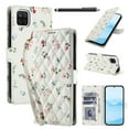 thumbnail image 1 of Wallet Case for Samsung Galaxy A12 , PU Leather Phone Cover Kickstand RFID Blocking Flip Case Card Slots Wrist Strap Relief Engraved Pattern Magnetic With Stylus Pen, Pink Flower, 1 of 10
