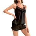 thumbnail image 3 of CLOISE Womens Pjs Sets Two Piece Casual Silk Satin Camisole Sleepwear Shirts and Cozy Shorts PJ Set Comfy Lace Solid Trendy Pajamas, 3 of 5