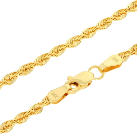 Nuragold 14k Real Yellow Gold 2.5mm Rope Chain Diamond Cut Lightweight Necklace (16"-30") Italian Jewelry for Men & Women