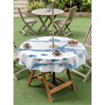thumbnail image 4 of Outdoor Tablecloth with Umbrella Hole for Patio/Picnic/Party/Camping, Blue Coastal Starfish Waterproof Table Cloth Round Cover Washable, Summer Conch Sea Fish Stripes (Dia 54"), 4 of 9