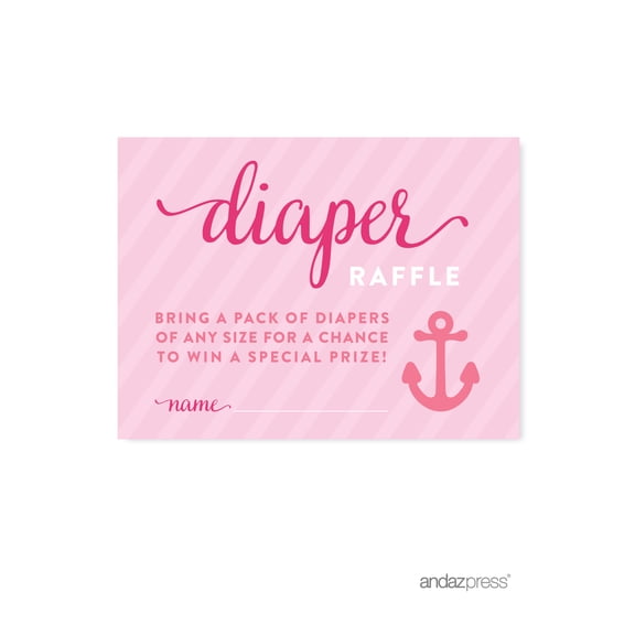 Koyal Wholesale Pink Girl Nautical Baby Shower Diaper Raffle Cards, 30-Pack, Baby Shower Games Activities Decorations