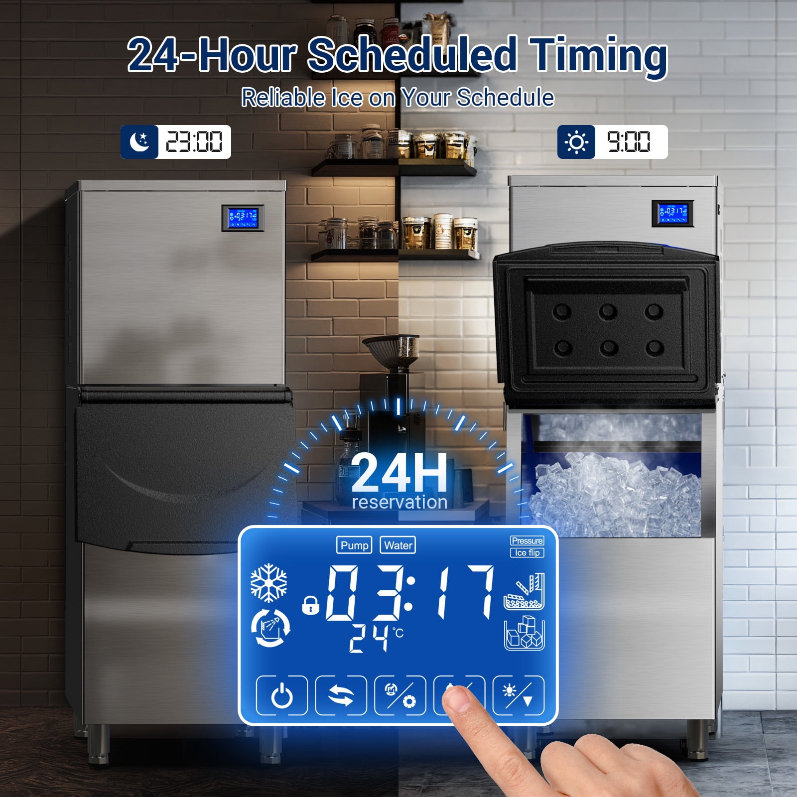 Joreek Commercial Ice Machine 650 Lbs/24H, 450Lbs Large Storage, Ice Ready in 8-15 Min, ETL Approval, Powerfull Compressor, Auto Cleaning, Stainless Steel ice Maker for Bar Cafe Restaurant