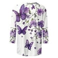 thumbnail image 5 of CYMMPU Summer Trendy Shirts 3/4 Sleeve Blouses for Women Dressy Casual Flower Pattern Round Neck Loose Fit Spring Tunic Tops Lightweight Basic Tees Purple M, 5 of 5