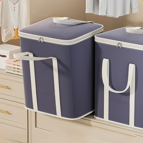 Fwttom Stackable Storage Bins With Lids, Dark Blue Moving Bags with Thickened Zippered Top, Large Capacity Storage Box for Quilt, Household Clothing Organization