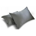 thumbnail image 3 of Funda de cojín lumbar de lujo HomeCentric, color plata, paquete de 2, 30 x 45 cm (12 x 18 pulgadas), funda de cojín rectangular lisa de satén, estilo moderno - Satén flameado gris plata, 3 of 5