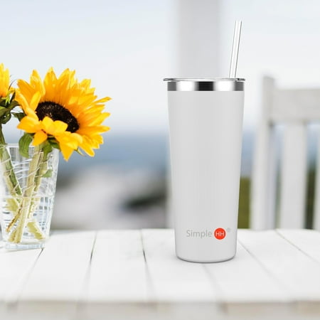 Stainless Steel Heated Coffee Cup - Holiday Season | BPA Free SimpleHH Vacuum Insulated Coffee Cup | Double Walled Stainless Steel Tumbler with straw | Travel Flask Mug | No Sweating, Keeps Hot & Cold| 22oz(650ml)