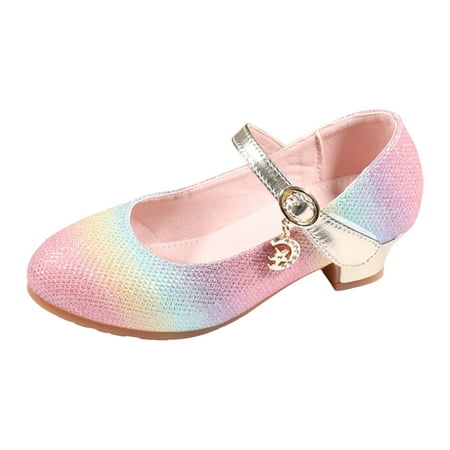 

Huesdet Girls Heels Dress Shoes Mary Jane Bows Pumps Low Heel Princess Flower Wedding Party for Toddler Little Kid(Pink 9.5-10 Years)