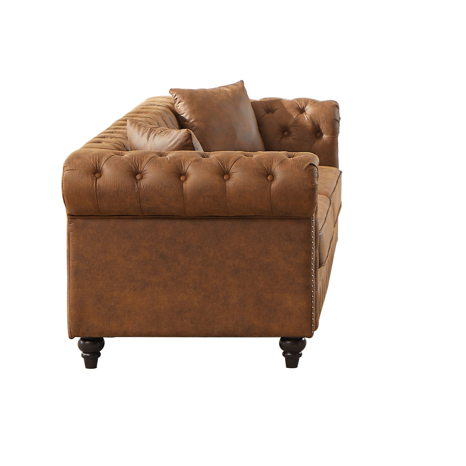 Hommoo 83.5"W Luxury Tech Fabric Chesterfield Loveseat, 3-Seater Sofa Couches with Button Tufted Design &Rolled Arms, Brown