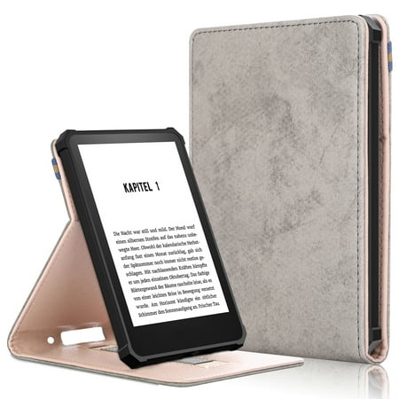 Decase Folio Case for All-New Kindle (11th Generation, 2022 Release) - Book Style Vegan Leather Shockproof Smart Cover with Auto Sleep/Wake, Gray
