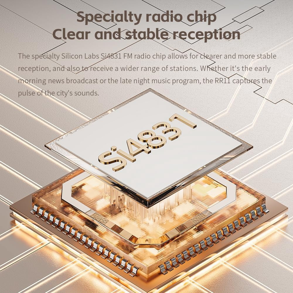 FiiO RR11 Portable HiFi FM Stereo Radio Receiver with Analog PVR Tuning, BASS+3D Sound Effects, 64MHz-108MHz (Titanium Gold)
