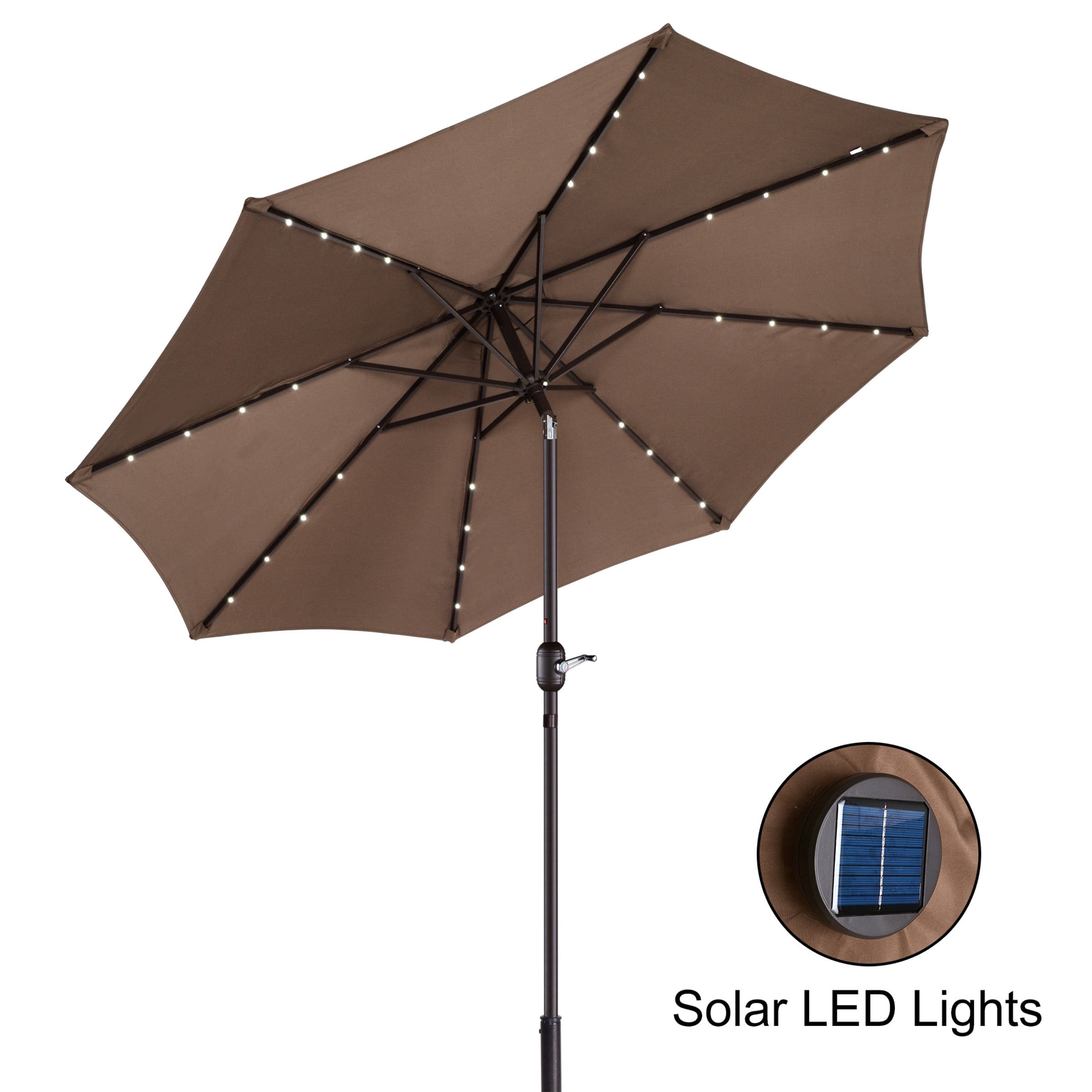 Villacera 9FT Outdoor Patio Umbrella with Solar Lights and Tilt, Brown