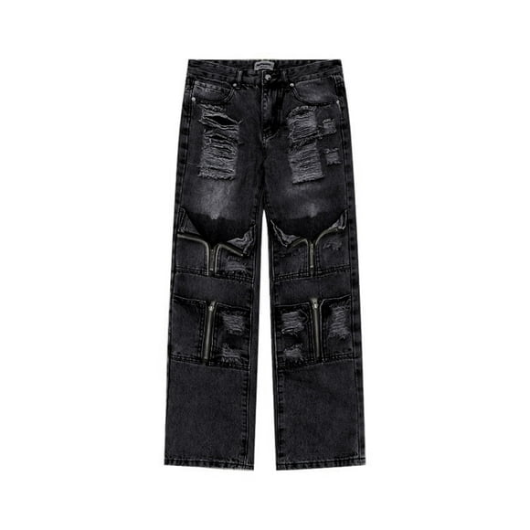 Men's High Street Cut Jeans Straight Leg Casual Pants with Zip Up Design for Comfort