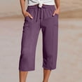 thumbnail image 2 of JJHGVB Cropped Trouser Casual Loose Lounge Slacks Knee Length Trousers pantalones capri Cropped Lounge Trousers Capris with Pockets pedal pushers for women Capri Pants for Women Z3-Purple 3XL, 2 of 7