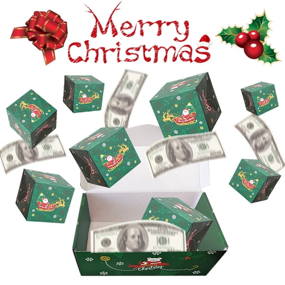 Christmas Surprise Gift Box Explosion for Money, Unique Folding Bouncing Green Envelope Gift Box, Cash Explosion Luxury Gift Box for Christmas Holiday New Year Gifts, Green Christmas Design