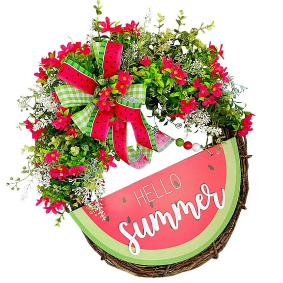 Artificial Spring Summer Watermelon Wreaths for Front Door 15.75 Inch Watermelon Bow Wreaths for Front Door Garden Home Decor