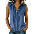 thumbnail image 3 of Endives Women's Linen Shirt Casual Summer Sleeveless Shirt for Women Button Down Collared Blouses Business Casual Shirt Work Shirt Tank Tops for Women Navy M, 3 of 5